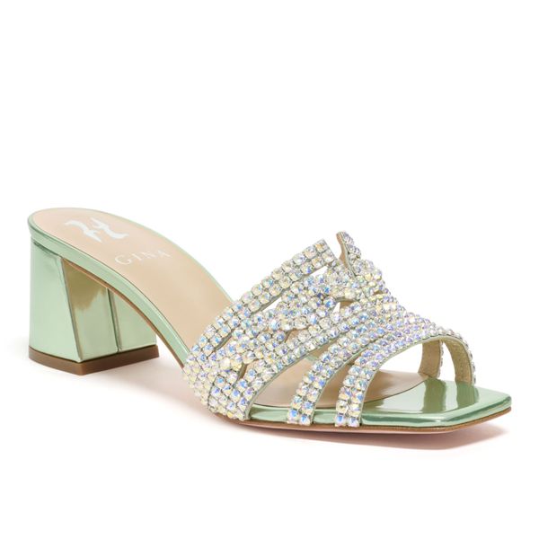 UTAH' Crystal Sandals in Mint Reflex Leather | GINA Shoes UTAH' Crystal Sandals in Mint Reflex Leather | GINA Shoes